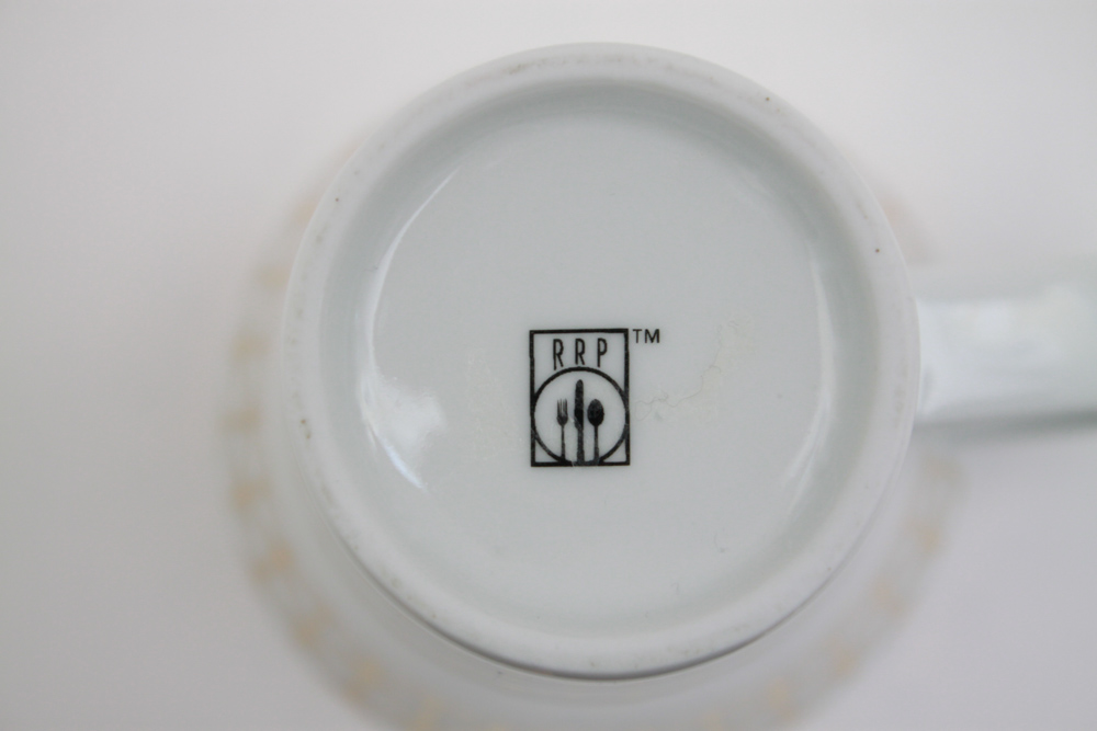 RRP China "Riva" Gold Set of Luncheon Plates and Mugs