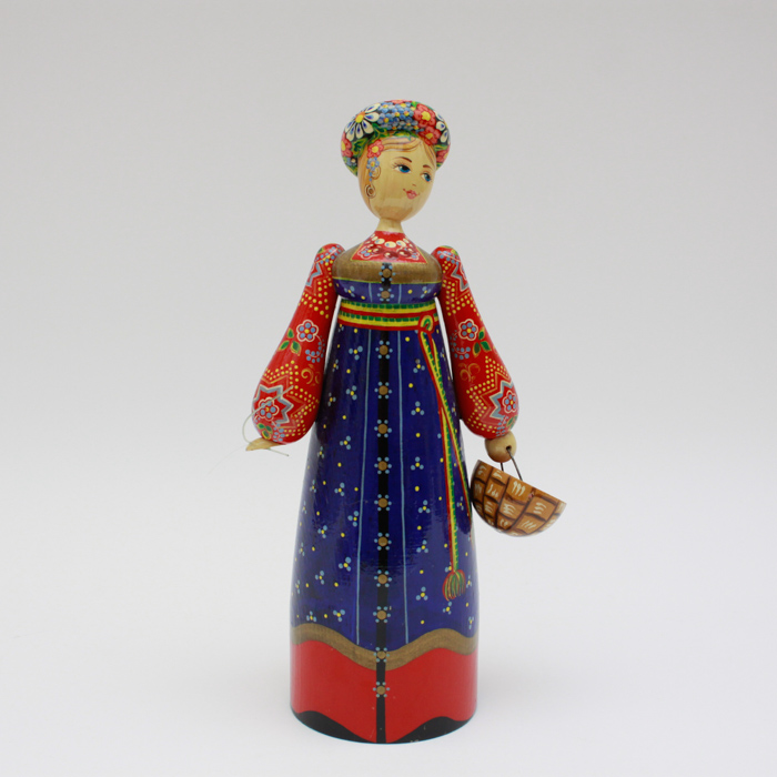 Russian Folk Hand Painted Carved Wood Doll Figurine