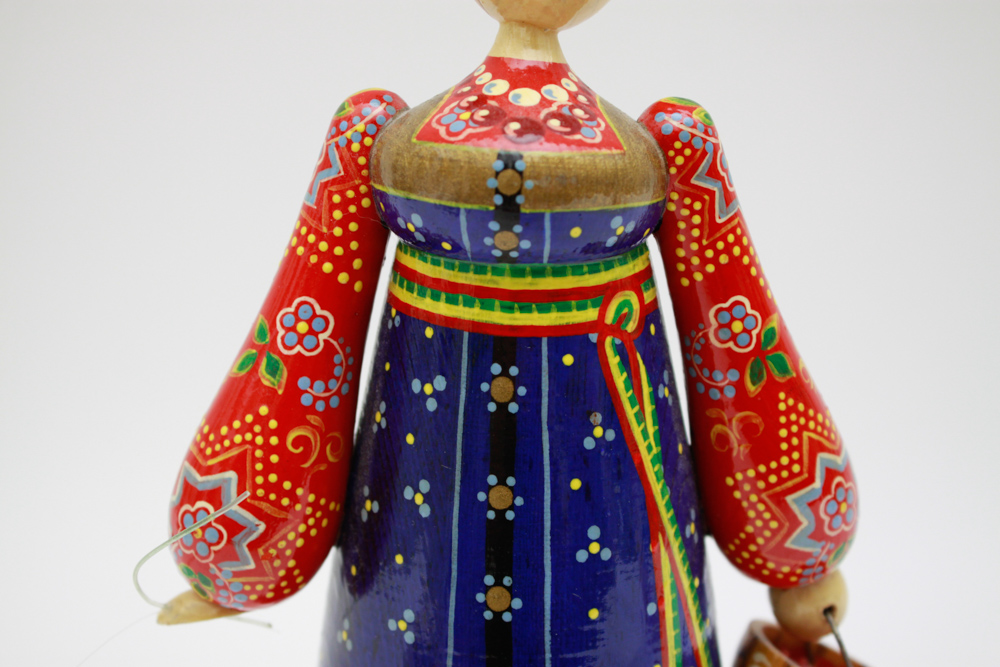 Russian Folk Hand Painted Carved Wood Doll Figurine