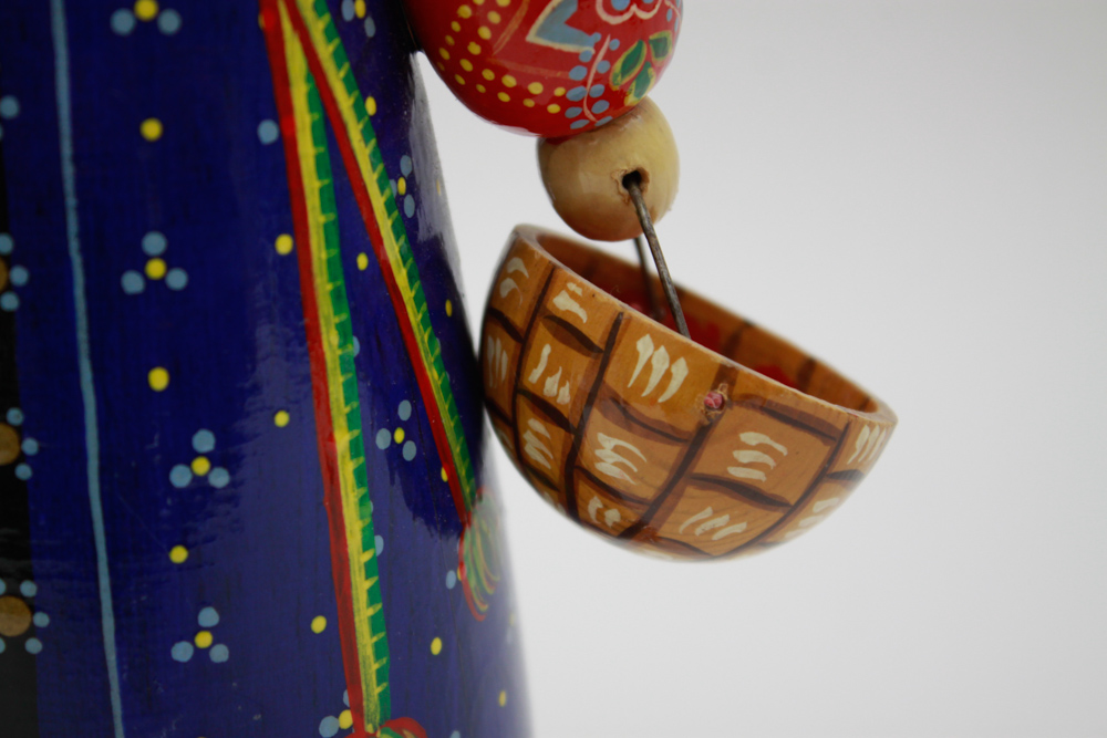 Russian Folk Hand Painted Carved Wood Doll Figurine
