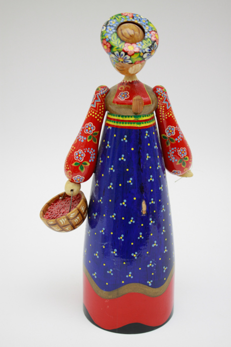 Russian Folk Hand Painted Carved Wood Doll Figurine