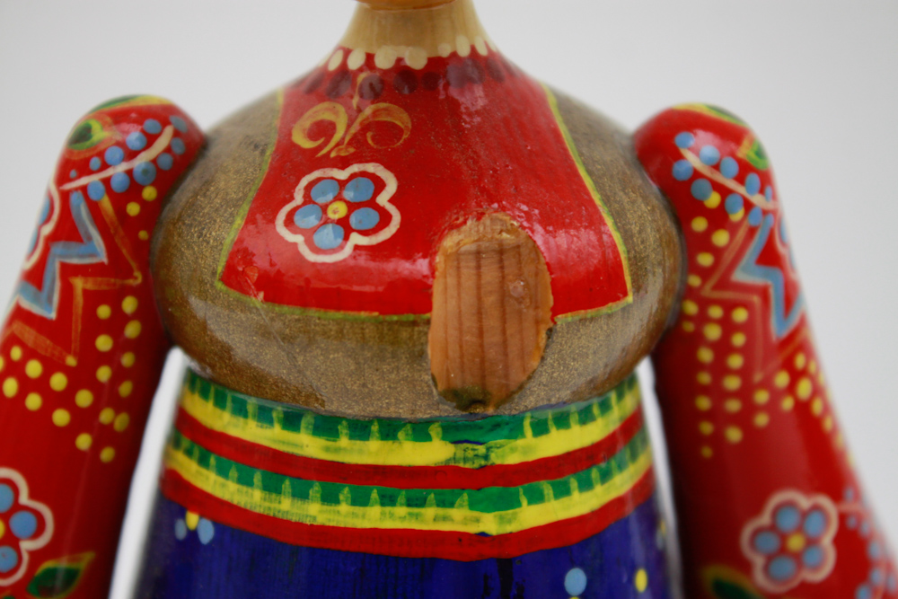 Russian Folk Hand Painted Carved Wood Doll Figurine