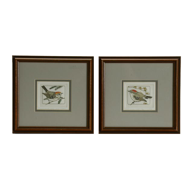 Pair of Lucius DuBose Signed Limited Edition Hand-colored Etchings