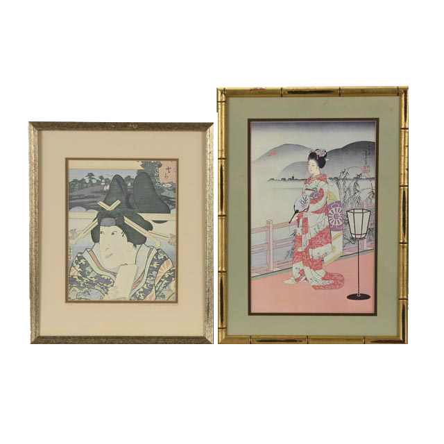 Pair of Offset Lithograph Reproductions of Japanese Woodblocks