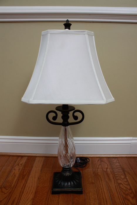 Set of Glass and Metal Scroll Table Lamps