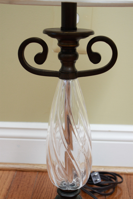 Set of Glass and Metal Scroll Table Lamps