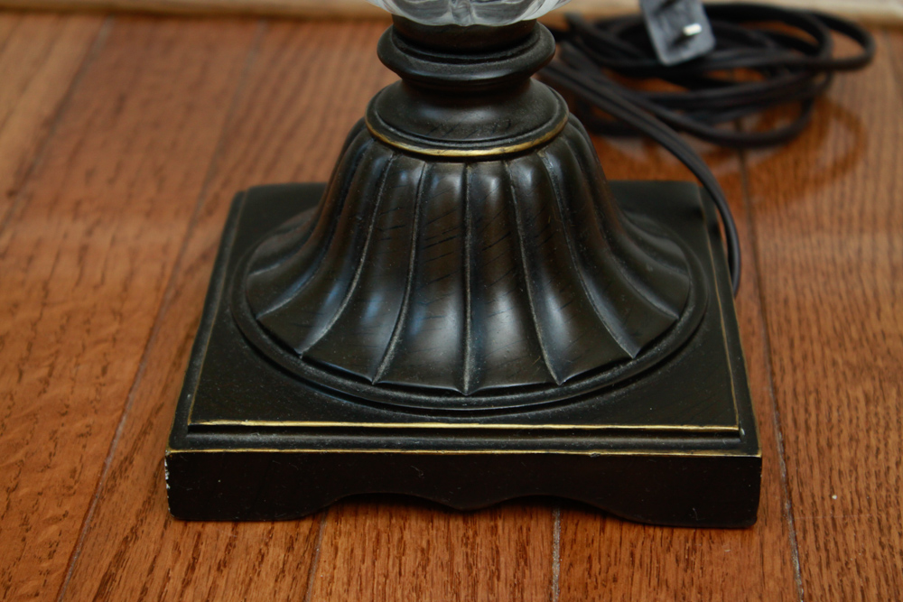 Set of Glass and Metal Scroll Table Lamps