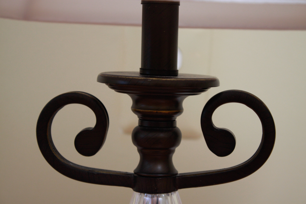 Set of Glass and Metal Scroll Table Lamps