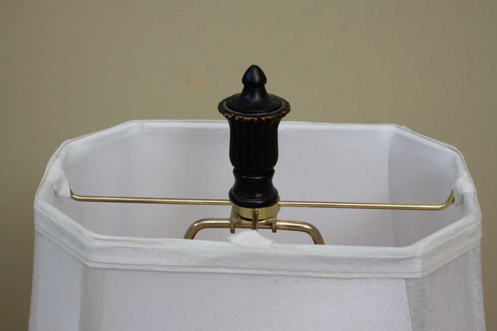 Set of Glass and Metal Scroll Table Lamps