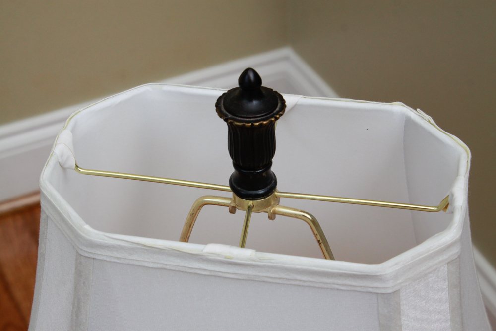 Set of Glass and Metal Scroll Table Lamps