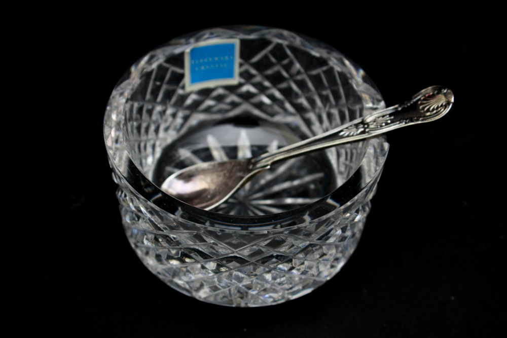 Pair of Tipperary Crystal Sugar Bowls and Spoons