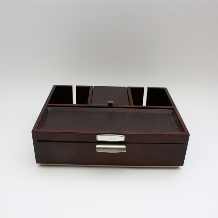 Red Wood and Leather Dresser Organizer