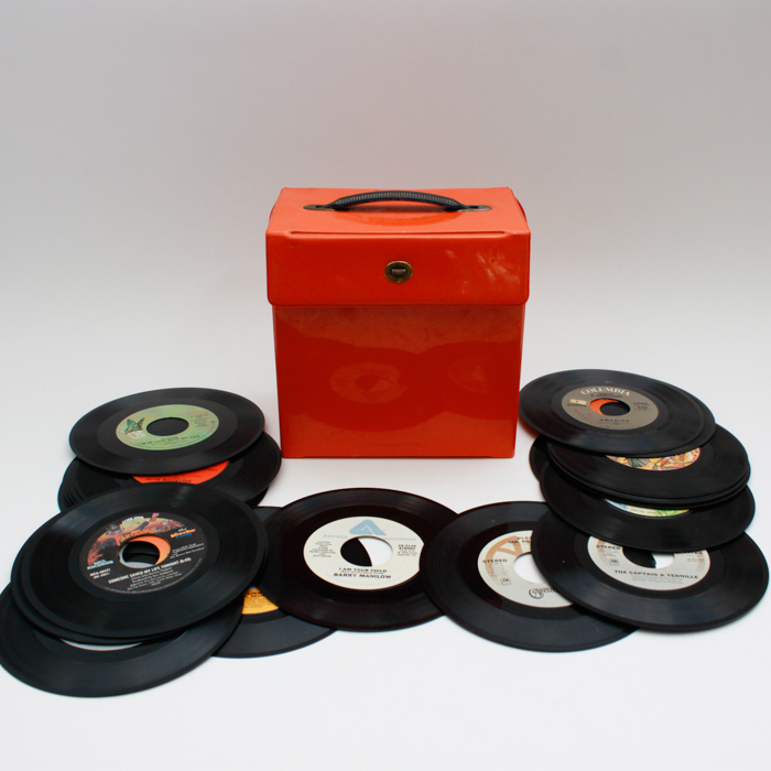 Classic Rock and Pop 45 rpm Records in Vintage Carry Case