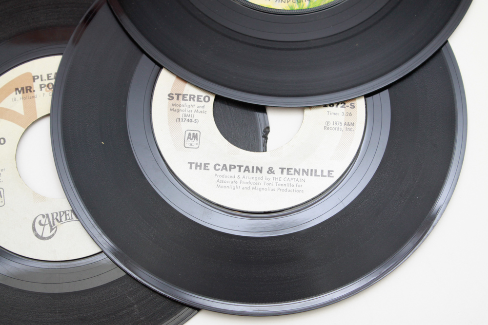 Classic Rock and Pop 45 rpm Records in Vintage Carry Case