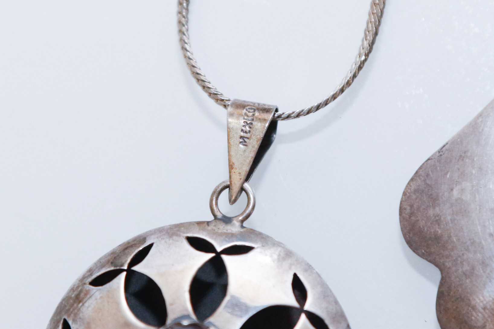 Vintage Mexican Sterling Doorknocker Earrings, Pendant and Chain