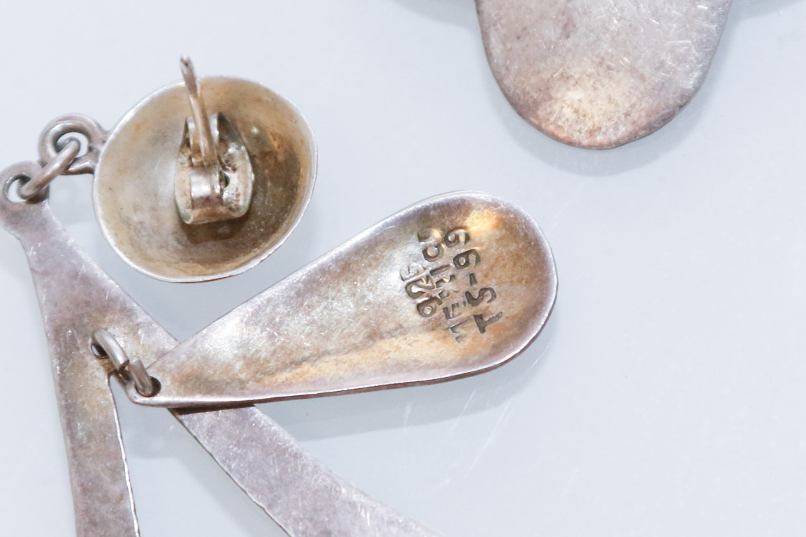 Vintage Mexican Sterling Doorknocker Earrings, Pendant and Chain