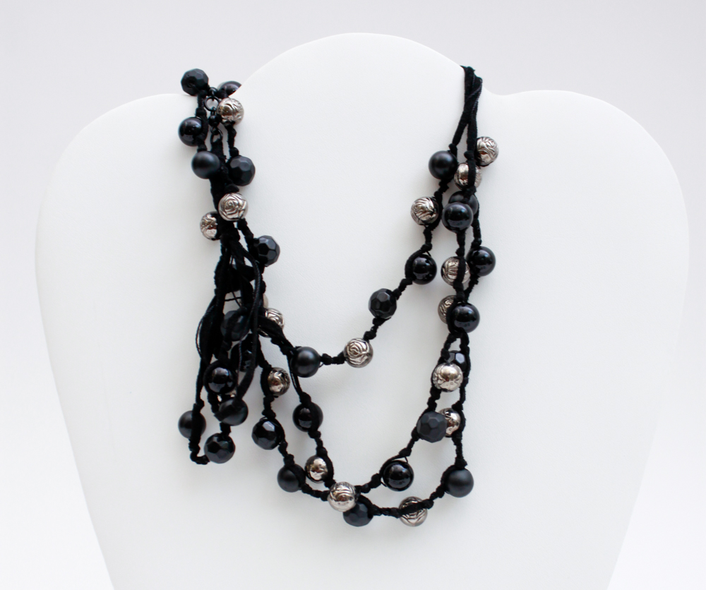 Collection of Black on Silver Tone Costume Jewelry