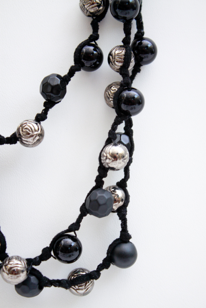 Collection of Black on Silver Tone Costume Jewelry