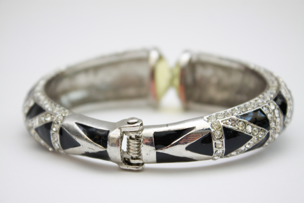 Collection of Black on Silver Tone Costume Jewelry