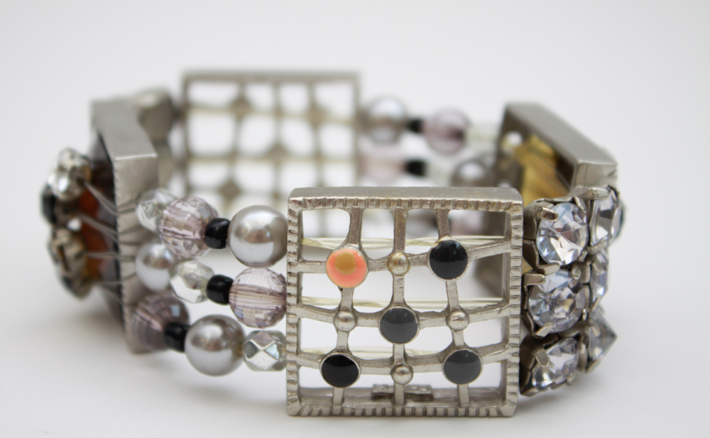 Collection of Black on Silver Tone Costume Jewelry