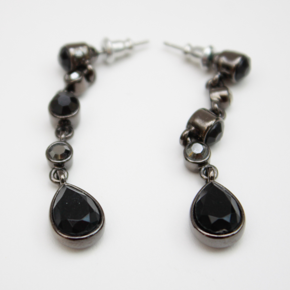Collection of Black on Silver Tone Costume Jewelry