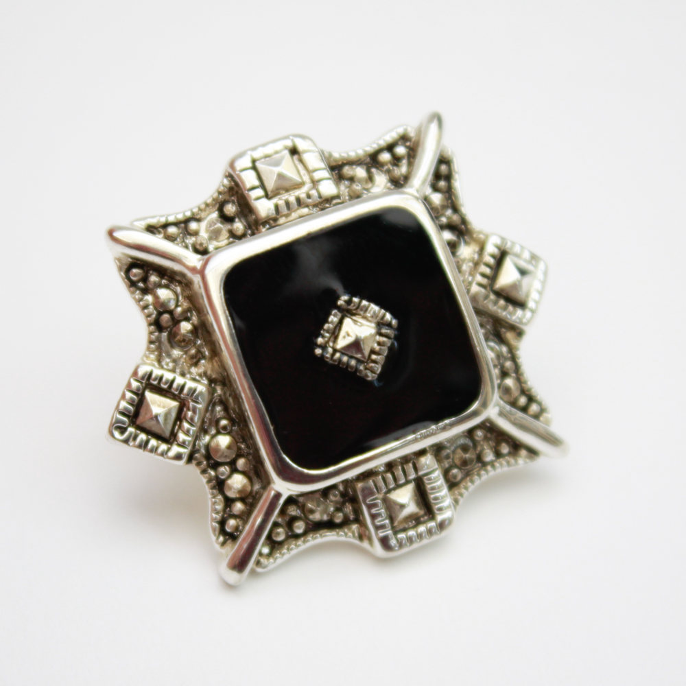 Collection of Black on Silver Tone Costume Jewelry