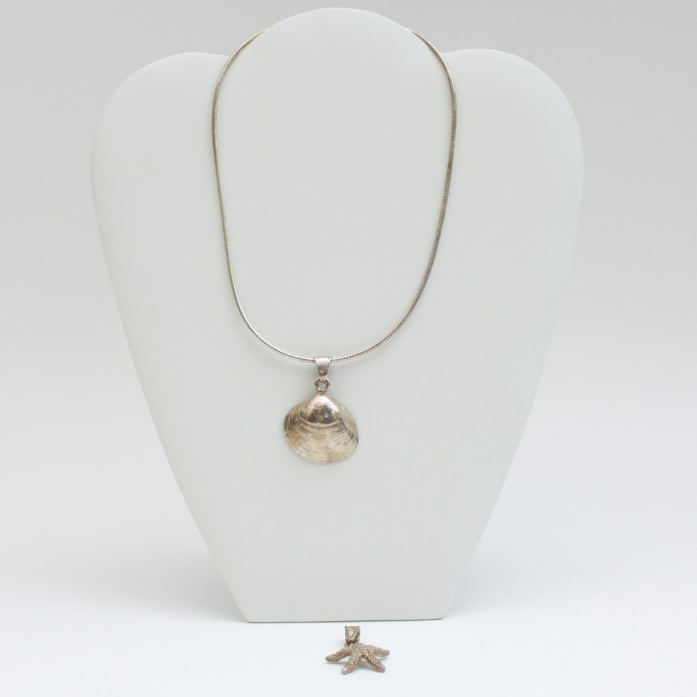 Starfish and Shell Sterling Silver Pendants and Chain