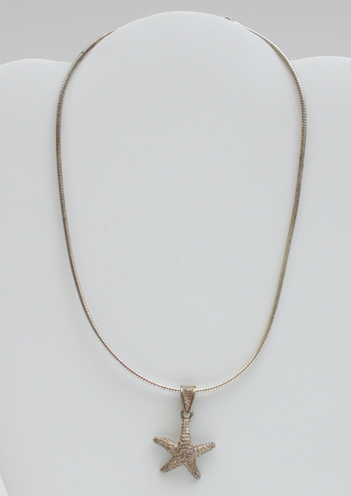 Starfish and Shell Sterling Silver Pendants and Chain