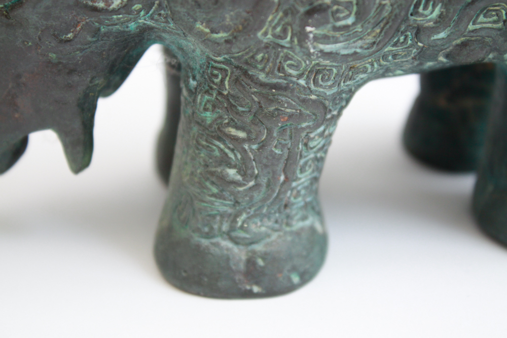 Heavy Cast Brass Chinese Elephant and Carved Stone Elephant