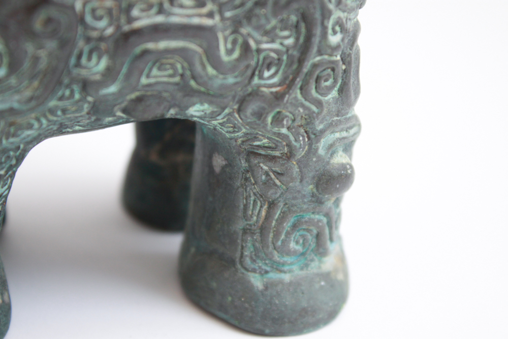 Heavy Cast Brass Chinese Elephant and Carved Stone Elephant