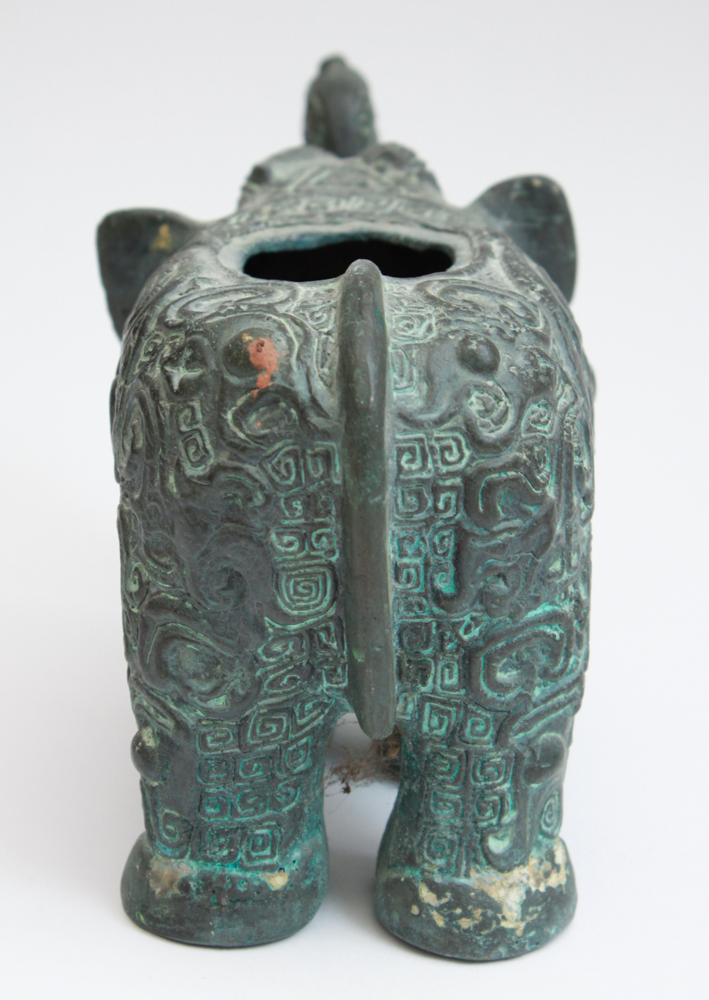 Heavy Cast Brass Chinese Elephant and Carved Stone Elephant
