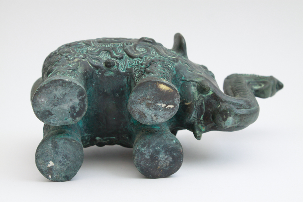 Heavy Cast Brass Chinese Elephant and Carved Stone Elephant