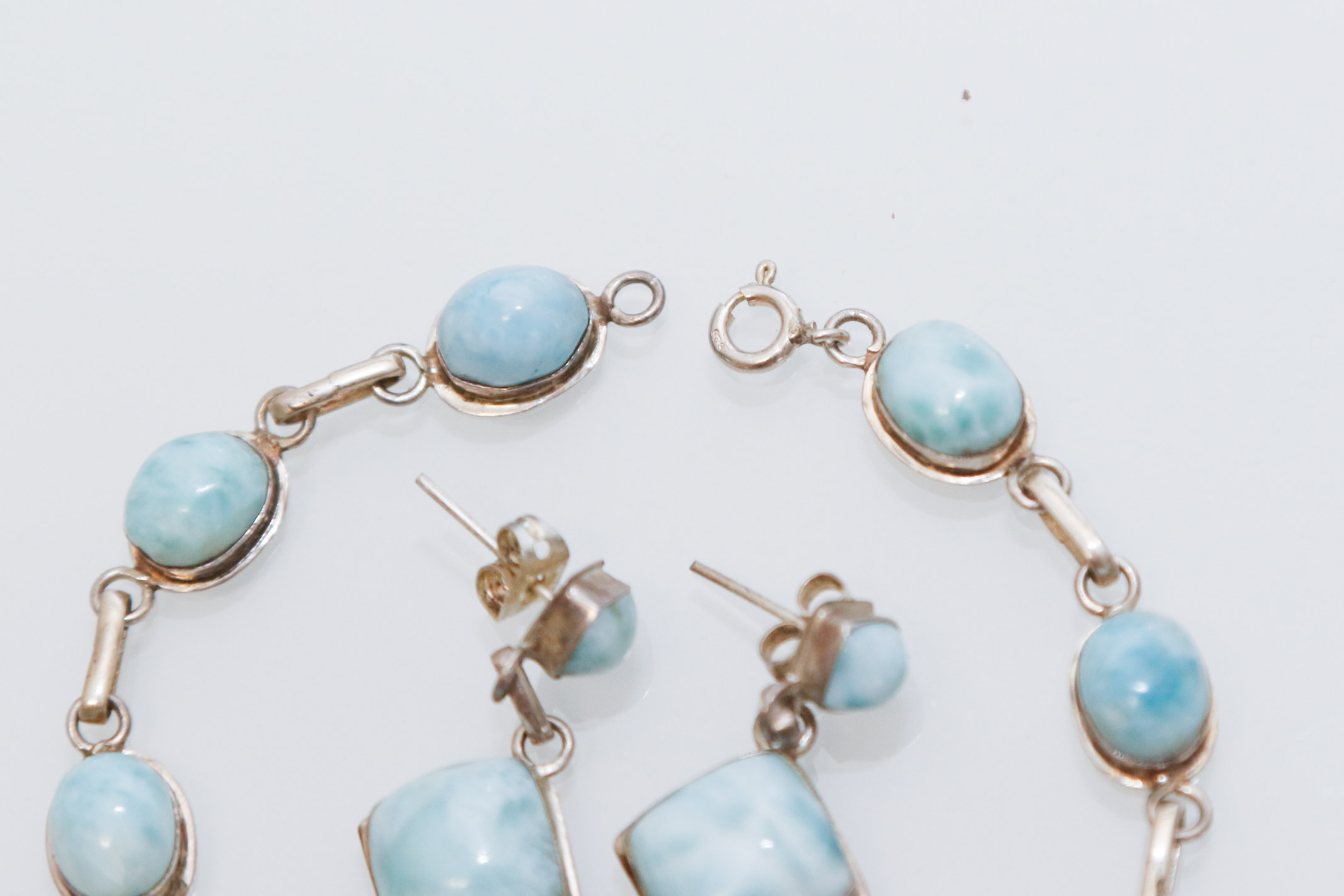 Sterling Silver Larimar Cabochon Demi Parure