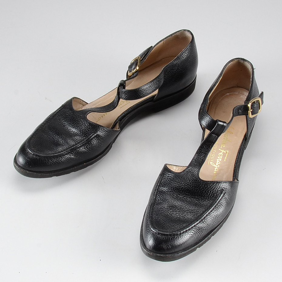 Salvatore Ferragamo Black T-Strap Shoes