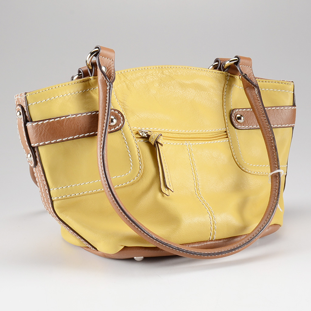 Tignanello Yellow and Tan Leather Handbag