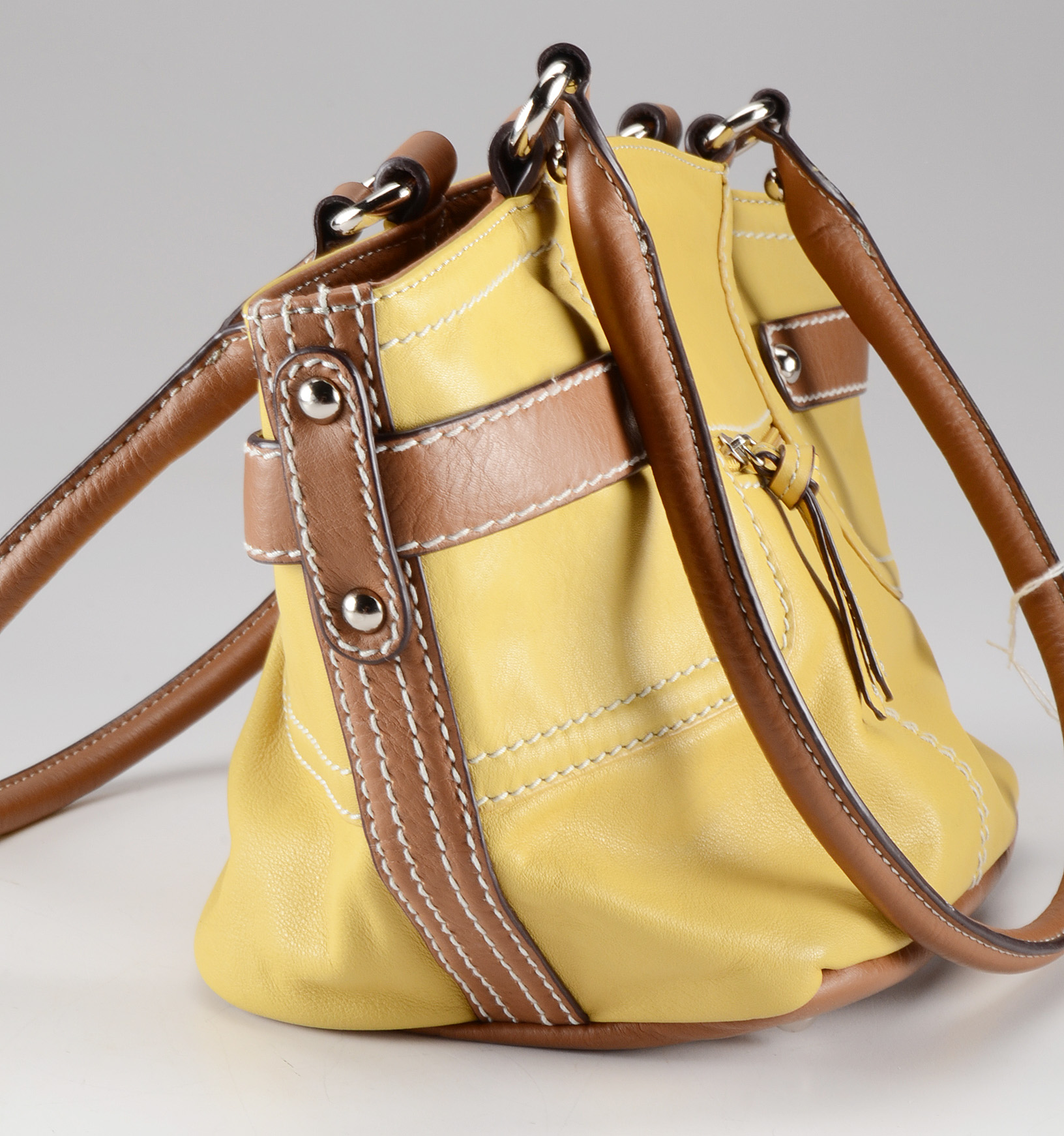 Tignanello Yellow and Tan Leather Handbag