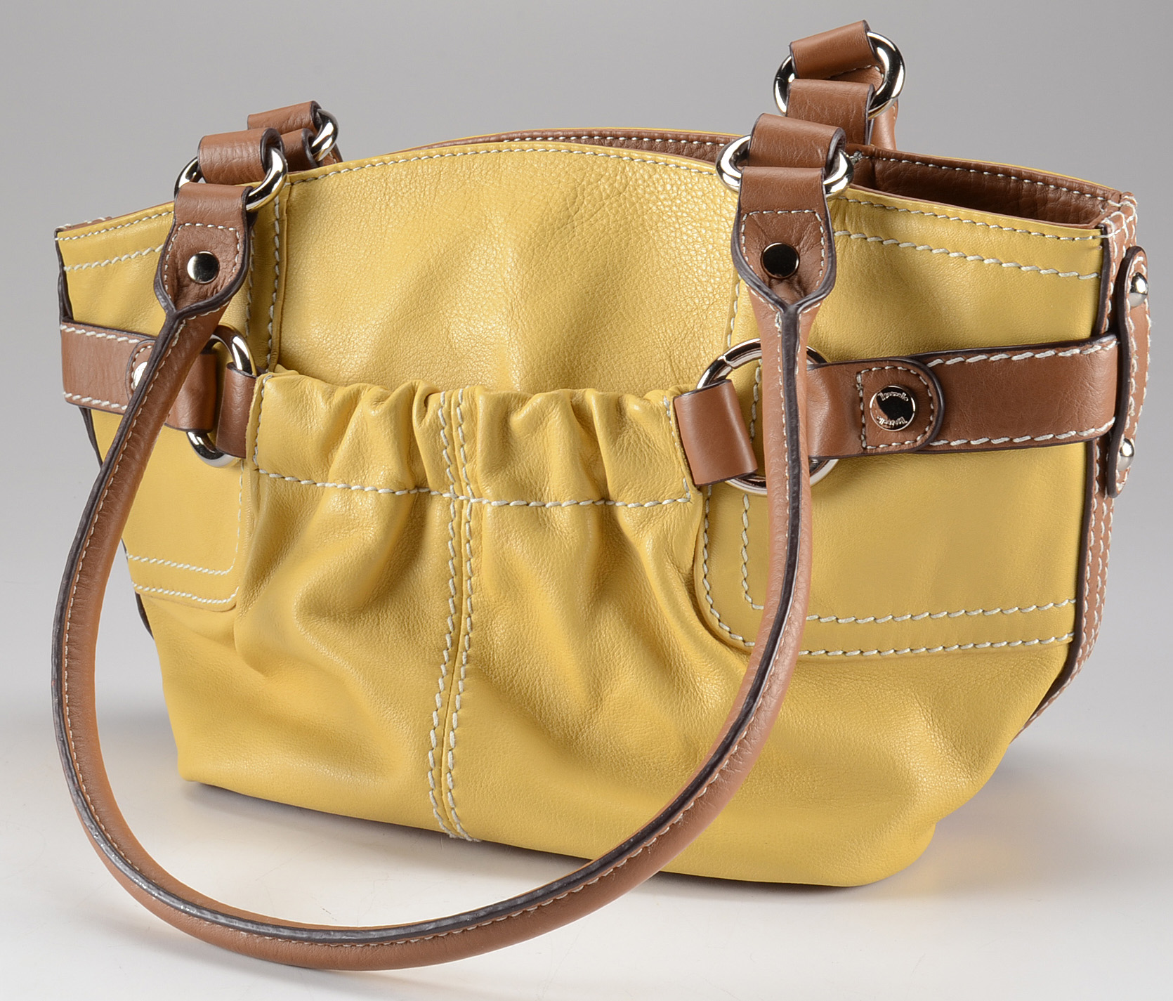 Tignanello Yellow and Tan Leather Handbag