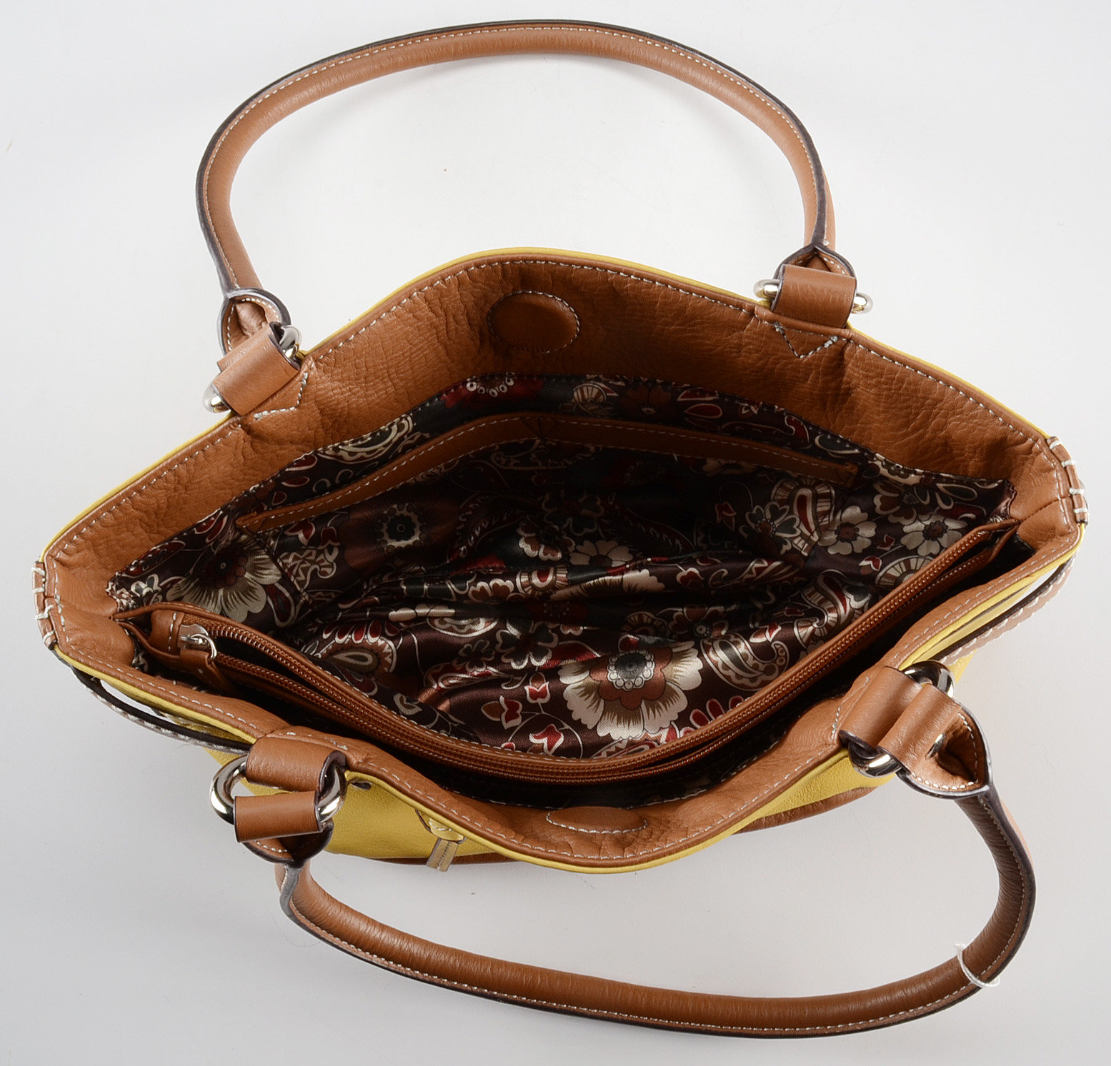 Tignanello Yellow and Tan Leather Handbag