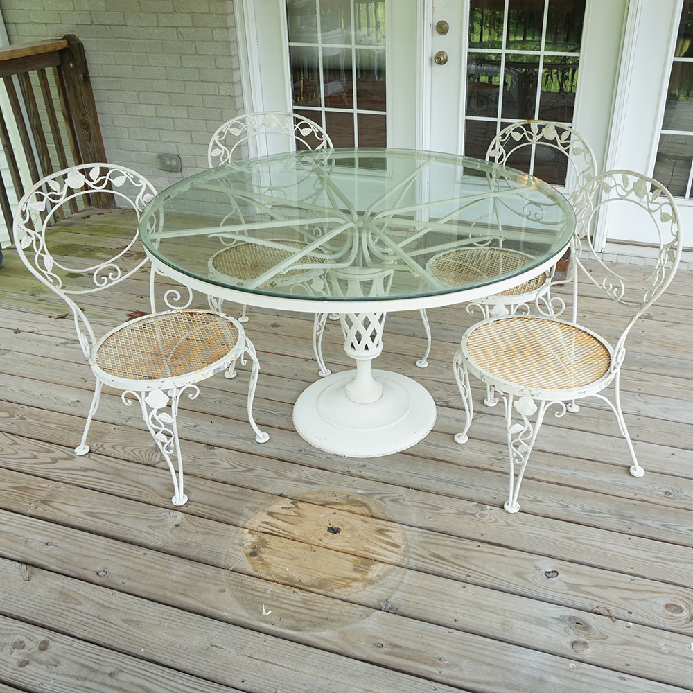 White Wrought Iron Dining Table and Chairs