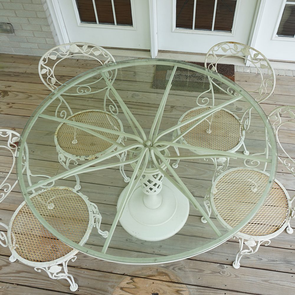 White Wrought Iron Dining Table and Chairs