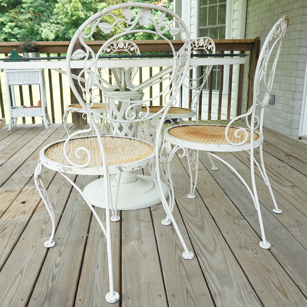 White Wrought Iron Dining Table and Chairs