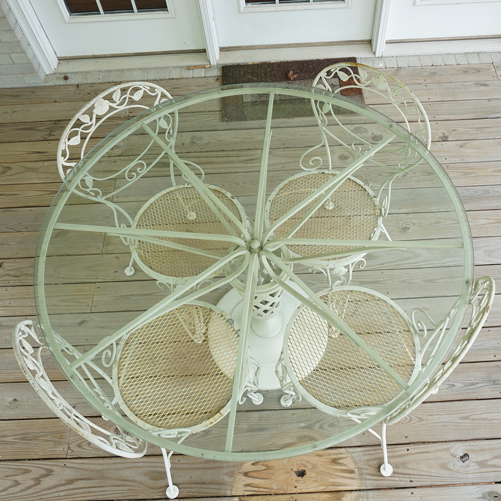 White Wrought Iron Dining Table and Chairs