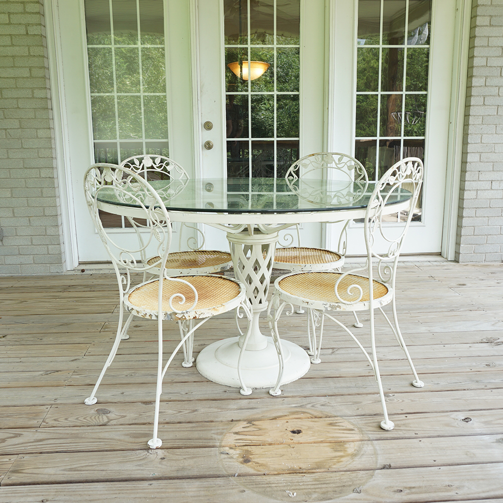 White Wrought Iron Dining Table and Chairs