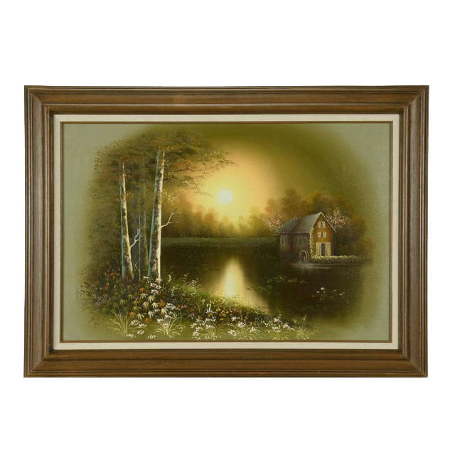 Sue Young Original Oil Landscape Painting with Water Mill