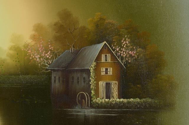 Sue Young Original Oil Landscape Painting with Water Mill