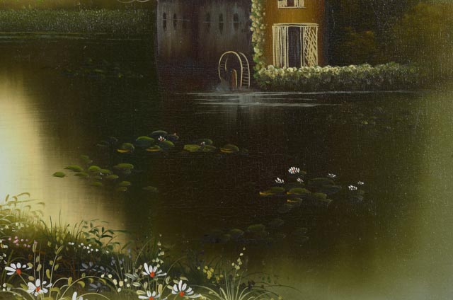 Sue Young Original Oil Landscape Painting with Water Mill