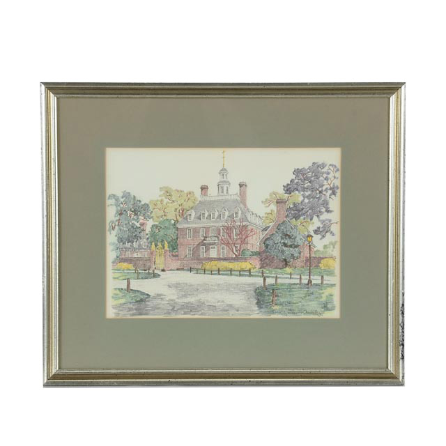 Charles H. Overly Hand-colored Offset Lithograph "The Governor's Palace"