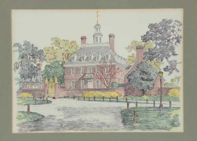 Charles H. Overly Hand-colored Offset Lithograph "The Governor's Palace"