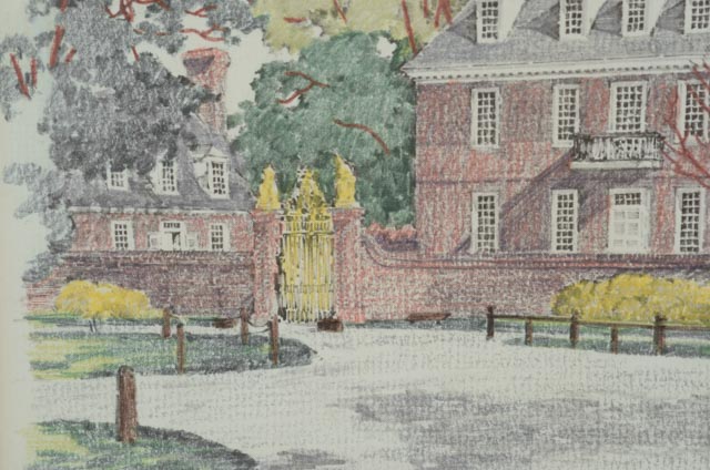 Charles H. Overly Hand-colored Offset Lithograph "The Governor's Palace"