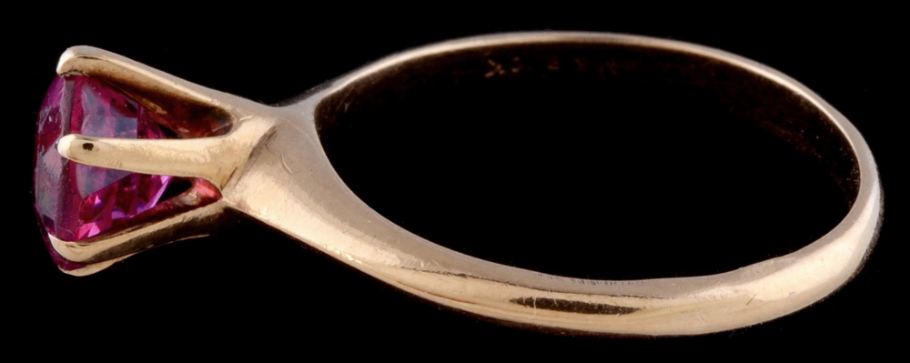 10K Yellow Gold Solitaire Ring with Ruby Glass Doublet